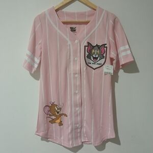 TOM & JERRY Pink Baseball Jersey Juniors Size: L (NEW)